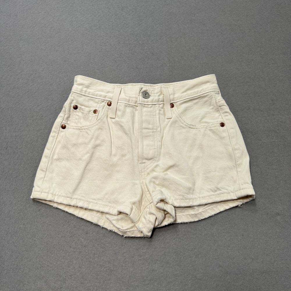 Levi's 501 Premium Shorts Women's 23 White Original Fit High Rise Cut Off Summer